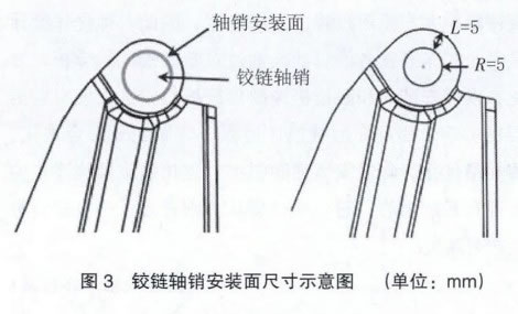 圖3 鉸鏈軸銷安裝面尺寸示意圖